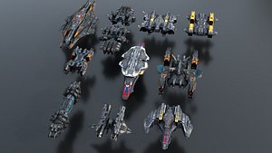 Sci-Fi Spaceship Fleet Kitbash Pack 9 Ships
