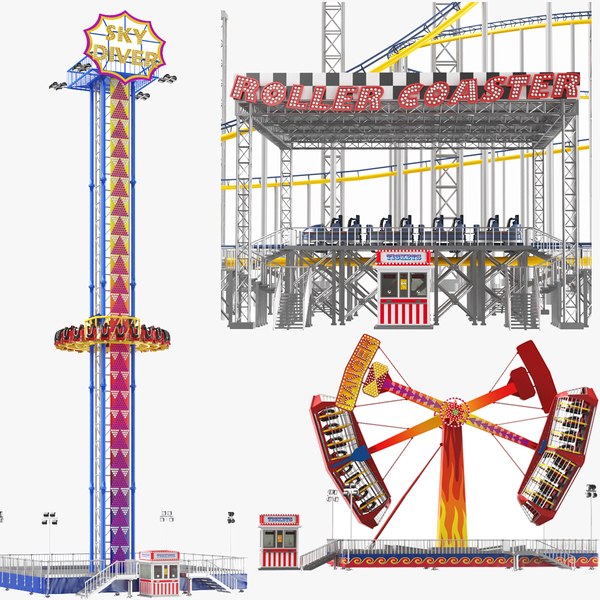 Three Detailed Amusement Park Rides 3D model