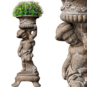3D model Classic Outdoor Garden Sculpture Flowerpot urn planter Flowers 3D model