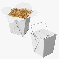 Chinese Takeout Box Closed and Open With Noodles
