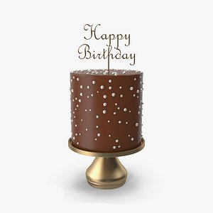 Chocolato Cake with Gold Happy Birthday Topper 3D model