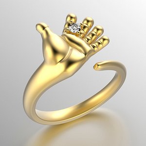 Jewelry Gold Hand Shaped Ring with Diamond 0031 v1 1 Stl 3dm Fbx