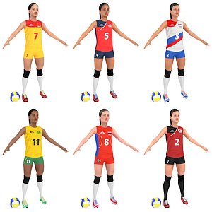 3D model female volleyball player ball