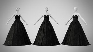 3D Dress 48 Black Velvet With Design
