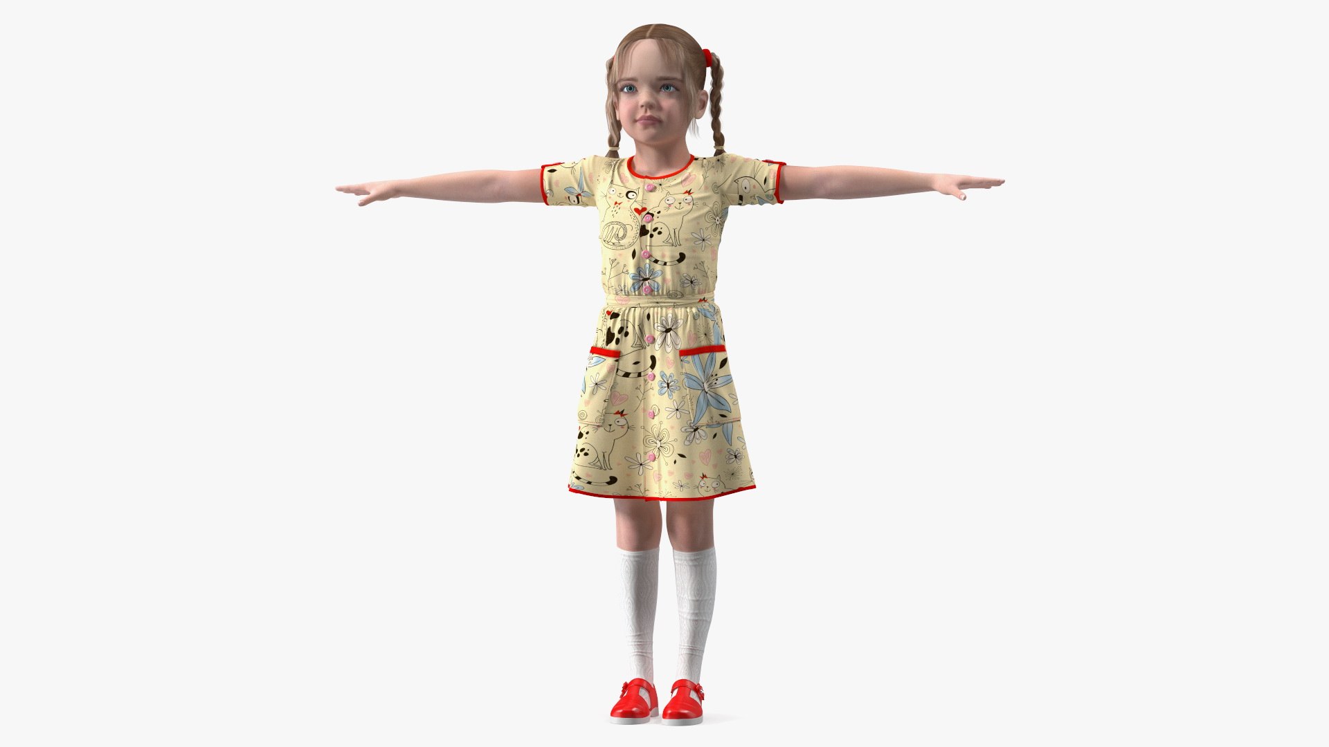 Child Girl in Dress T-Pose 3D model preview