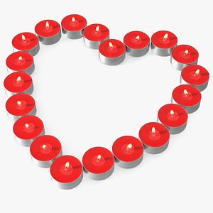 3D Red Tea Light Candles Heart Shaped model