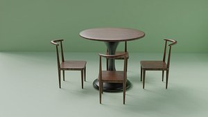 Mid-Century Modern Round Dining Table Set with 4 Chairs 3D model