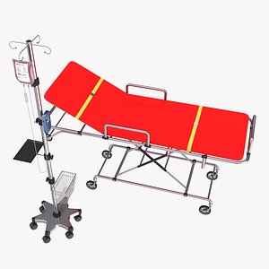 3D Ambulance Bed With IV Stand-Red model