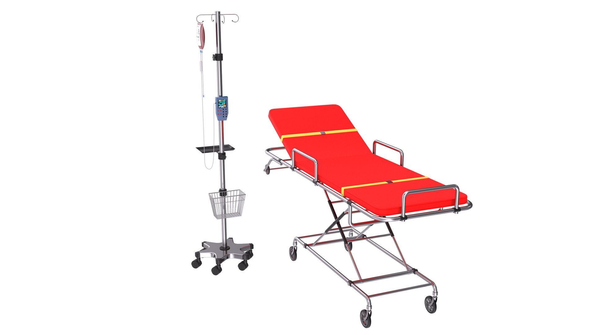 3D Ambulance Bed With IV StandRed Model TurboSquid 1907089