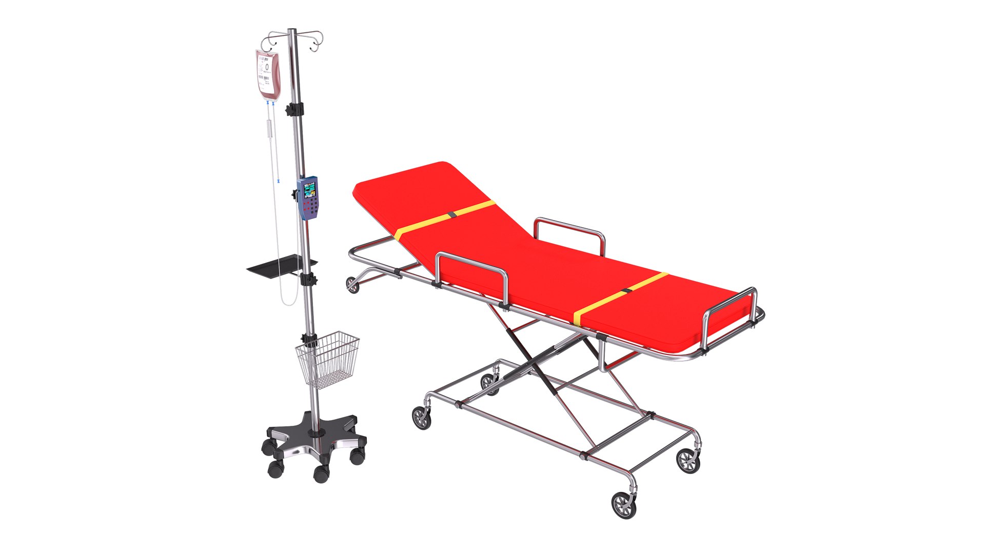 3D Ambulance Bed With IV StandRed Model TurboSquid 1907089