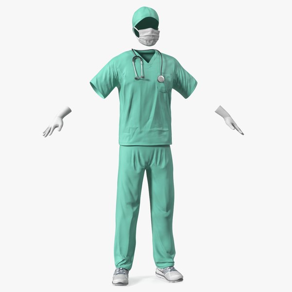 Blue Emergency Surgeon Costume Scrubs 3D model