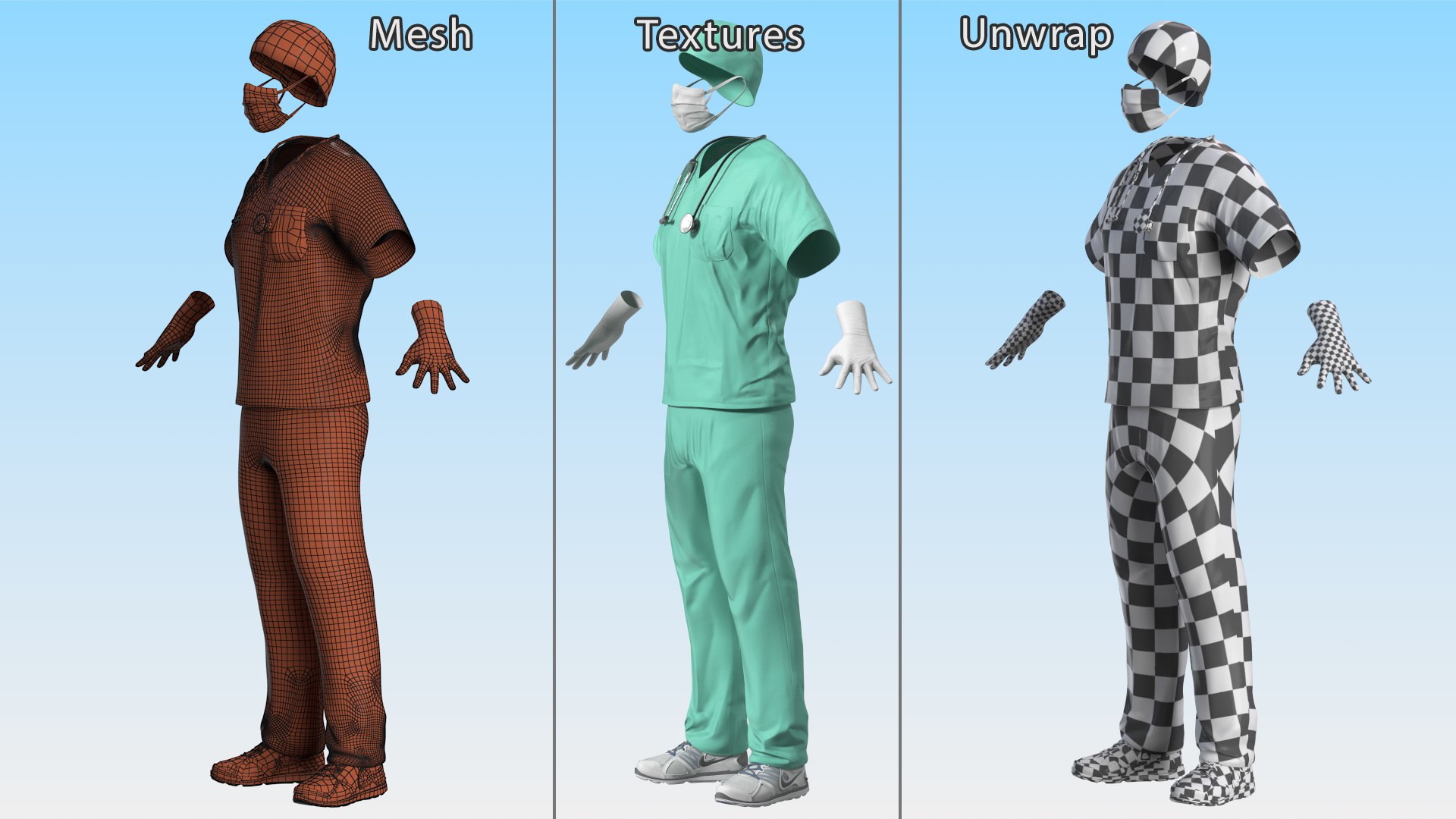 Blue Emergency Surgeon Costume Scrubs 3D model - TurboSquid 2137091