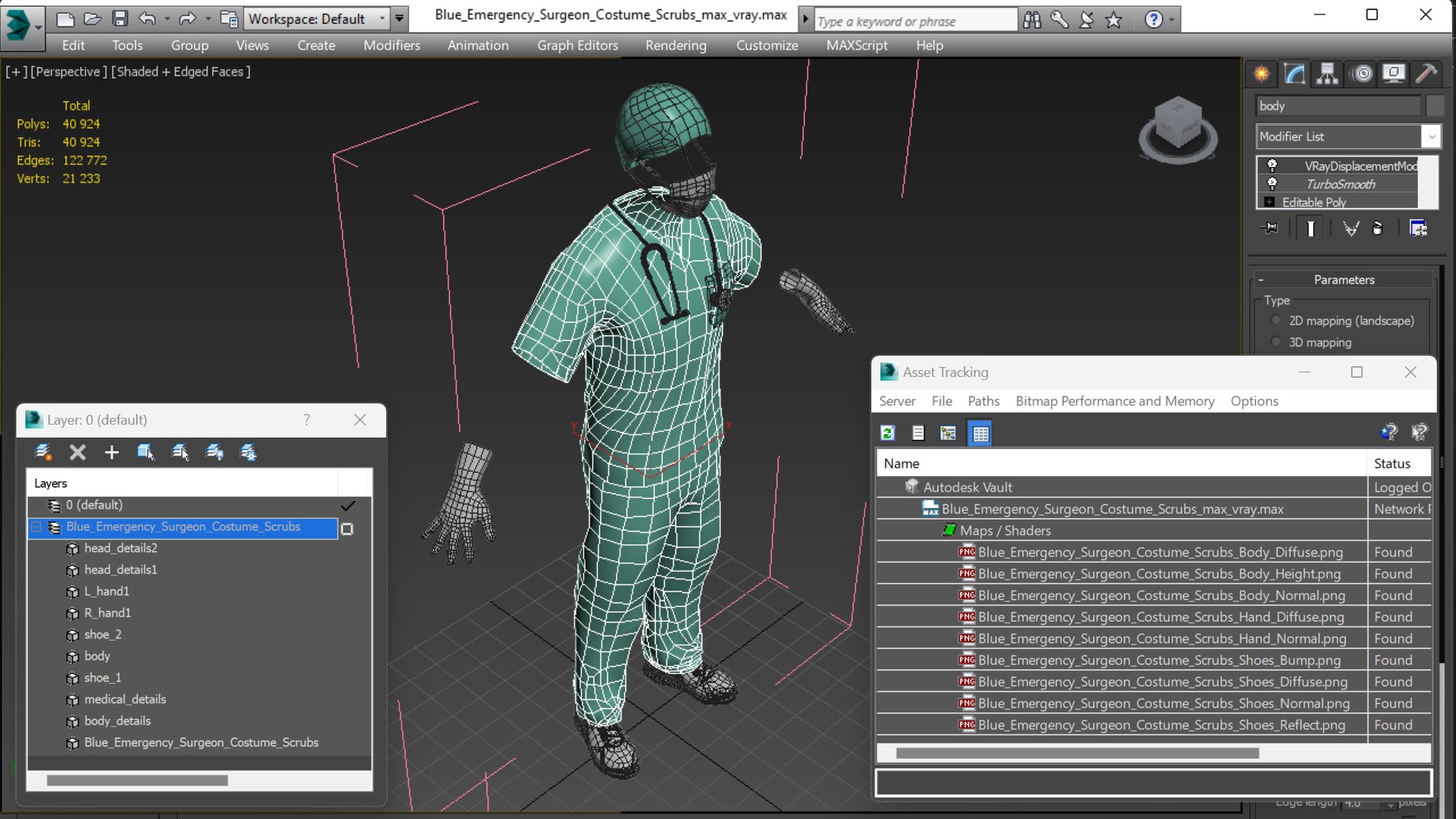 Blue Emergency Surgeon Costume Scrubs 3D model - TurboSquid 2137091