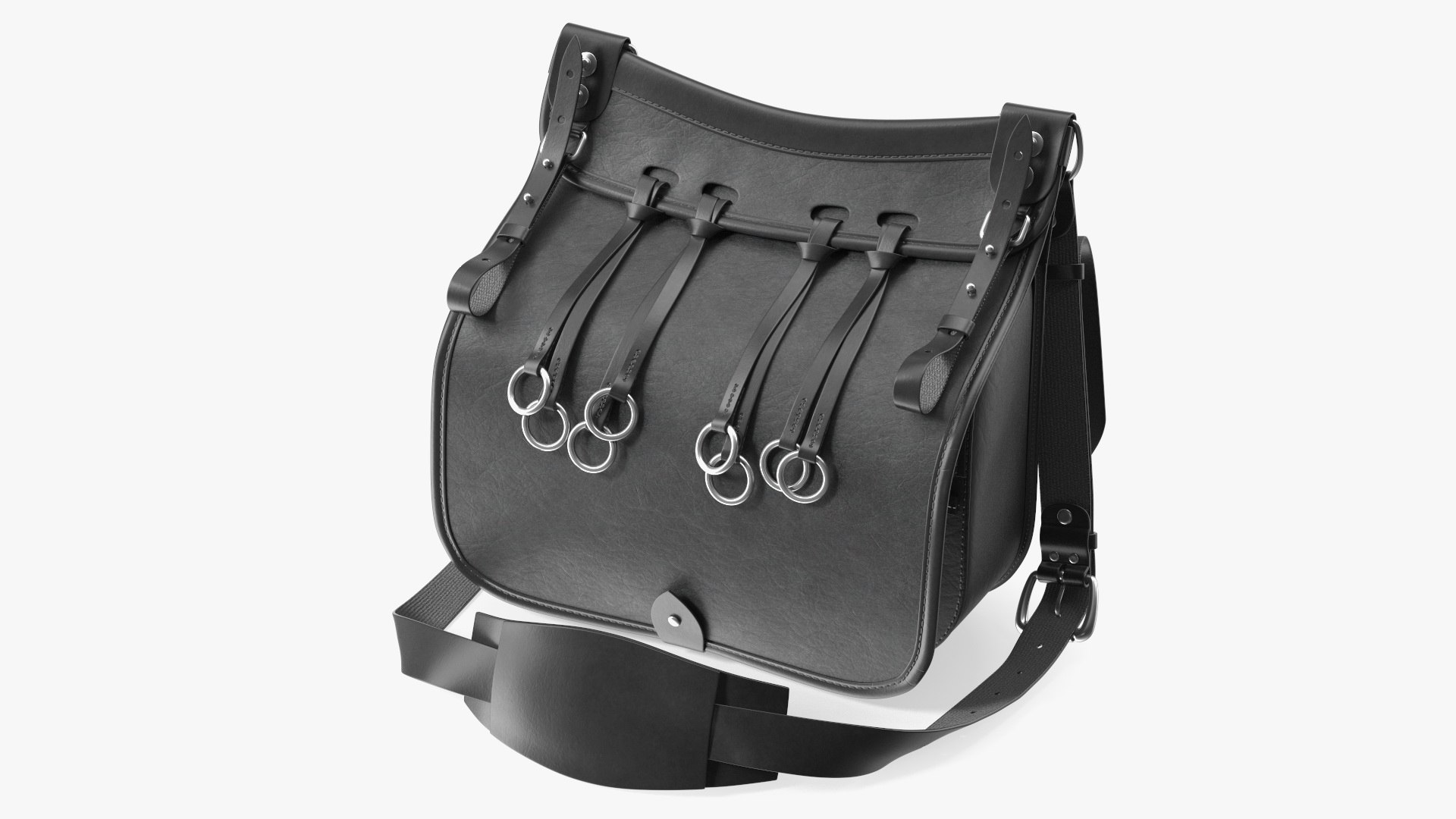 Hunting Black Leather Hiking Bag 3D model preview
