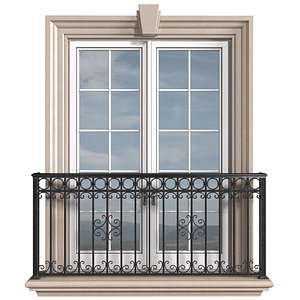 3D Classic facade window with French balcony