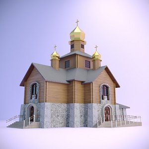 3D church wooden log house