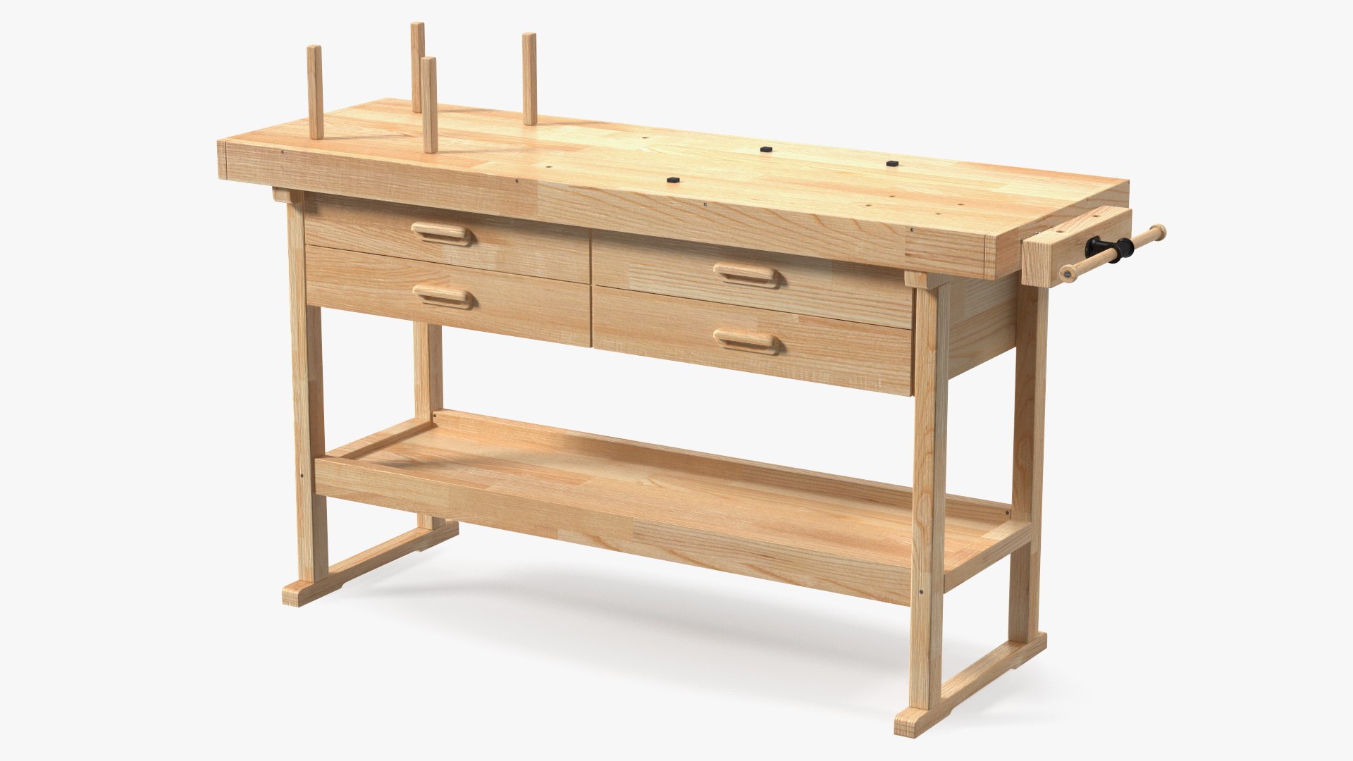 Hardwood Carpenter Workbench 3D model preview