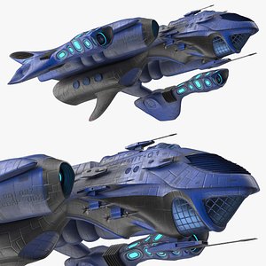 Futuristic Combat Spaceship Blue 3D model