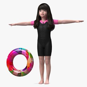 Asian Girl in Beach Suit with Inflatable Circle Rigged