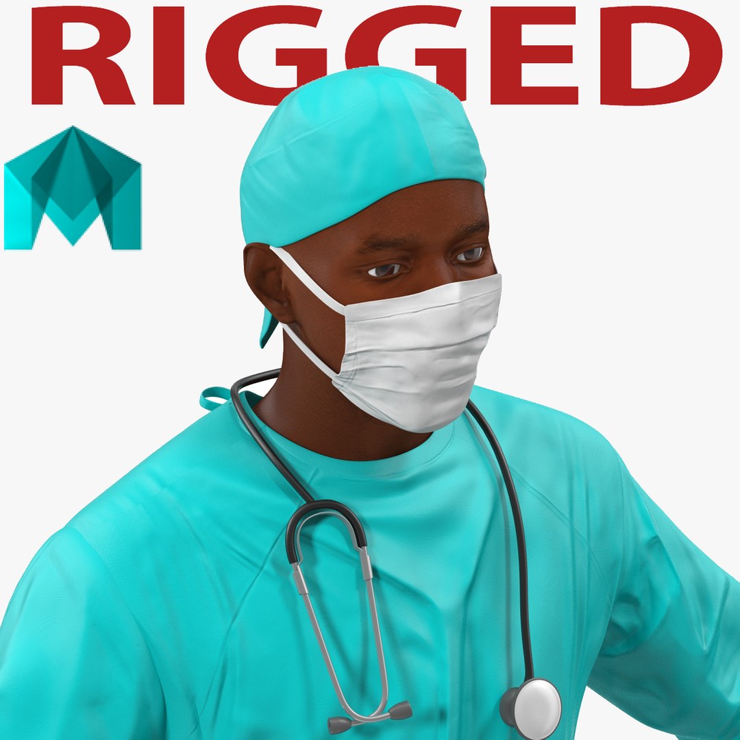 Male African American Surgeon Rigged for Maya 3D Model 3D model preview