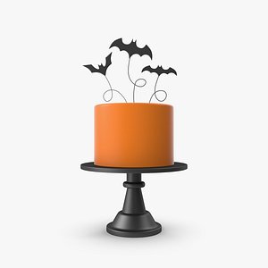 3D model Halloween Orange Cake with 3 Bat Topper