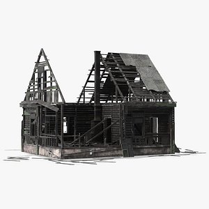 3D Burnt Wooden House Green model