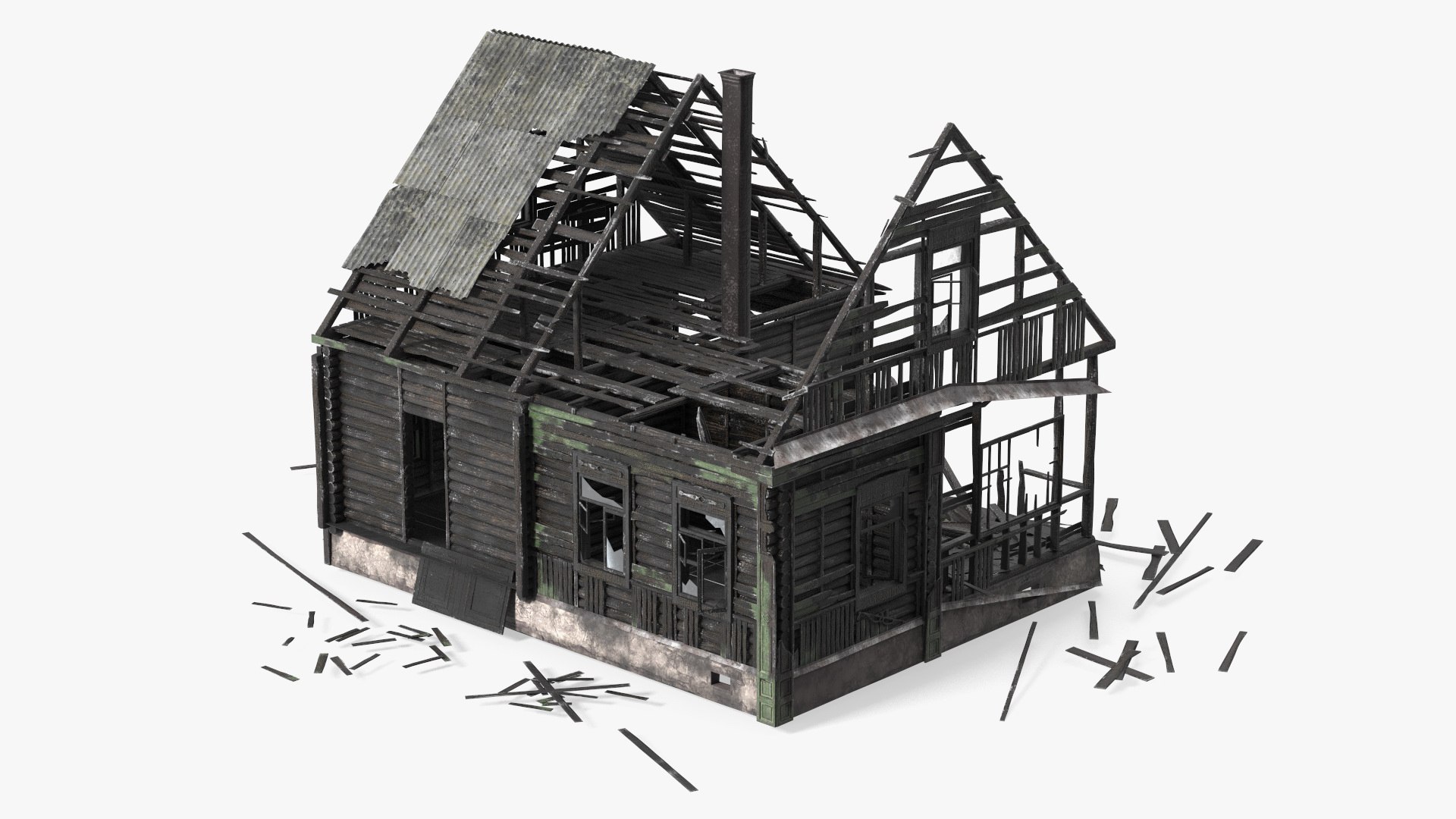 3D Burnt Wooden House Green model - TurboSquid 1859309