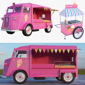 3D model ice cream truck cart