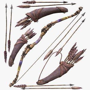 3D Wooden Bow and Quiver Arrows Fair Medieval model
