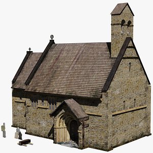 3D low-poly medieval chapel fantasy model