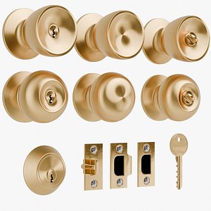 Door Knob Set Gold 3D