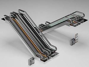 3D Commercial Escalator Moving Staircase Pack PBR Game Ready model