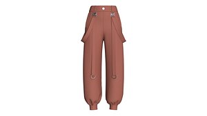 Girls Suspender Strap Utility Pants 3D model