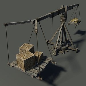 medieval wooden crane 3D
