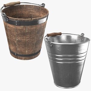 metal bucket wooden 3D model