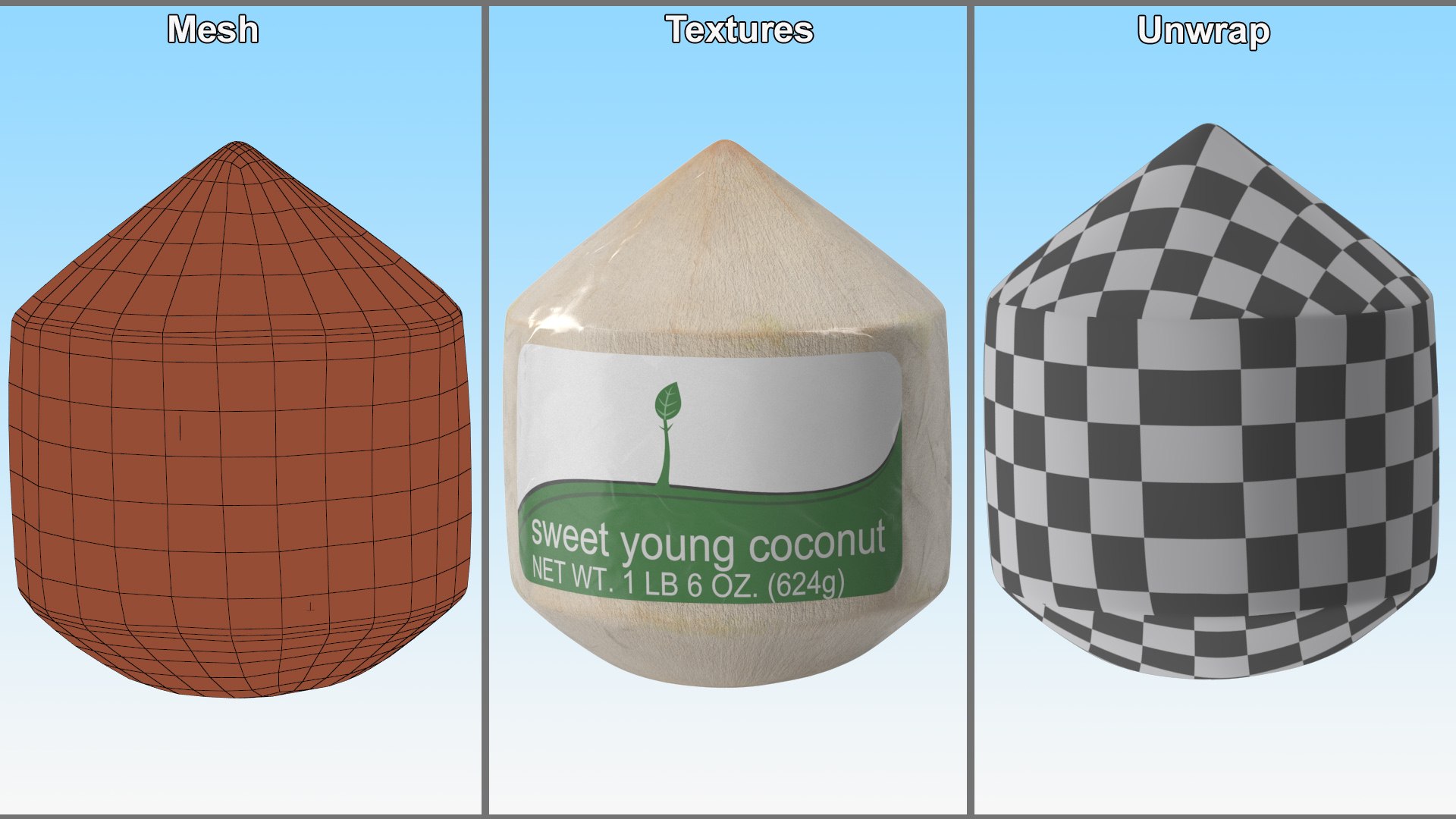 Fresh Young Shelled Coconut Pack 3D Model - TurboSquid 2212317