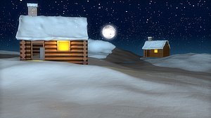 c4d snowy cabin