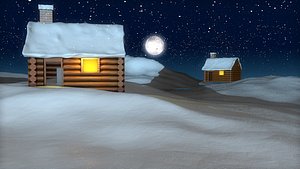 Snowy Cabin Scene