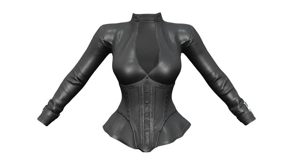 3D Peplum Style Black Leather Jacket