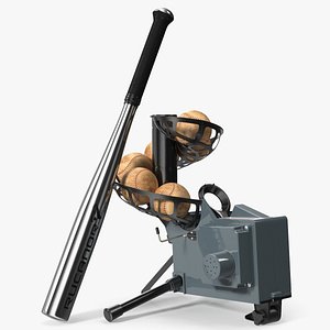 Pitch Training Device with Bat and Loaded Balls Grey 3D model