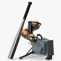 Pitch Training Device with Bat and Loaded Balls Grey