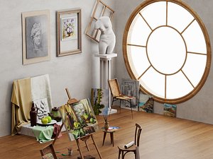 Art Studio Painting Atelier Interior PBR Game Ready 3D