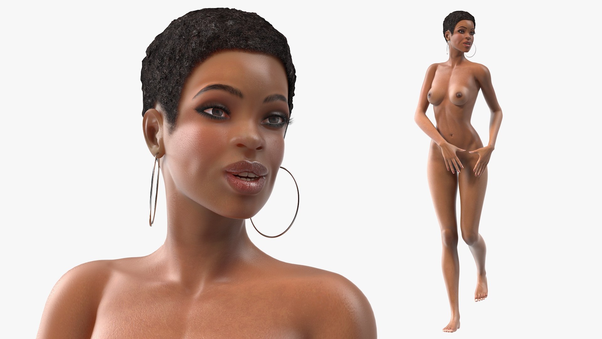 Nude Light Skin Black Woman Rigged for Modo 3D model preview