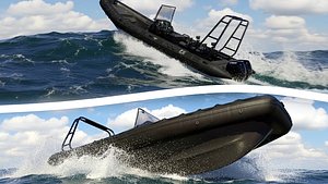 3D Black Military Rigid Inflatable Boat RIB model