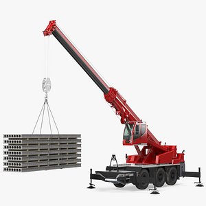 Mobile Crane With Concrete Slab Rigged