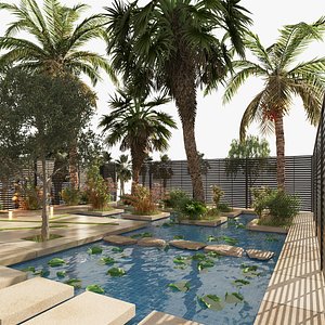 Arabic waha garden - oasis landscape garden 3D