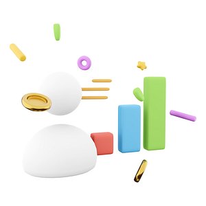 3D user with bar graph icon model