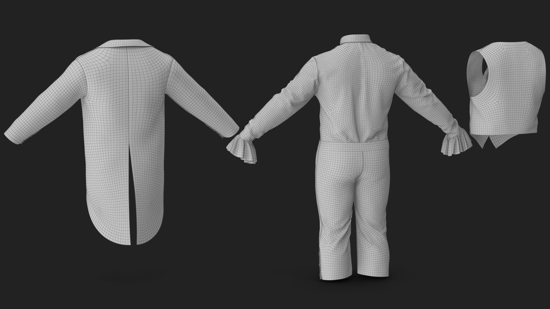 Tailcoat Suit 3 3D model https://p.turbosquid.com/ts-thumb/SM/NV2dXF/qn/wireframe_07/jpg/1662701336/1920x1080/fit_q87/a97d5ba3f7ffd474e0e046ce84742400804fa7f9/wireframe_07.jpg