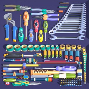 Industrial Toolkit Pack - 117 Lowpoly Toon Style Mechanical Tools Big Collection