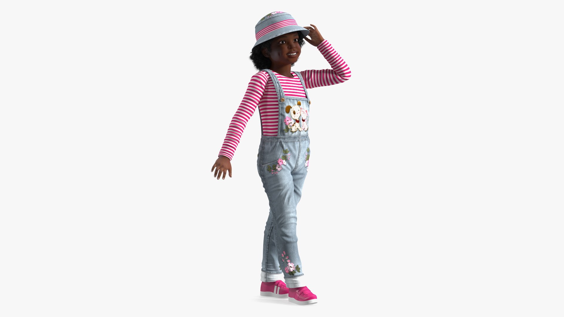 Young Black Girl a Denim Jumpsuit Rigged 3D model preview